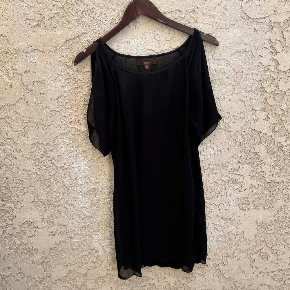 Vintage Single Black Sheer Cold Shoulder Slip Dress Size Medium